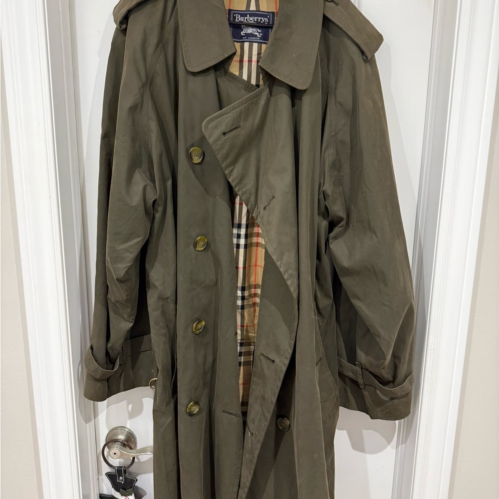 Burberry Men's Olive Trench Coat Oversized 46L